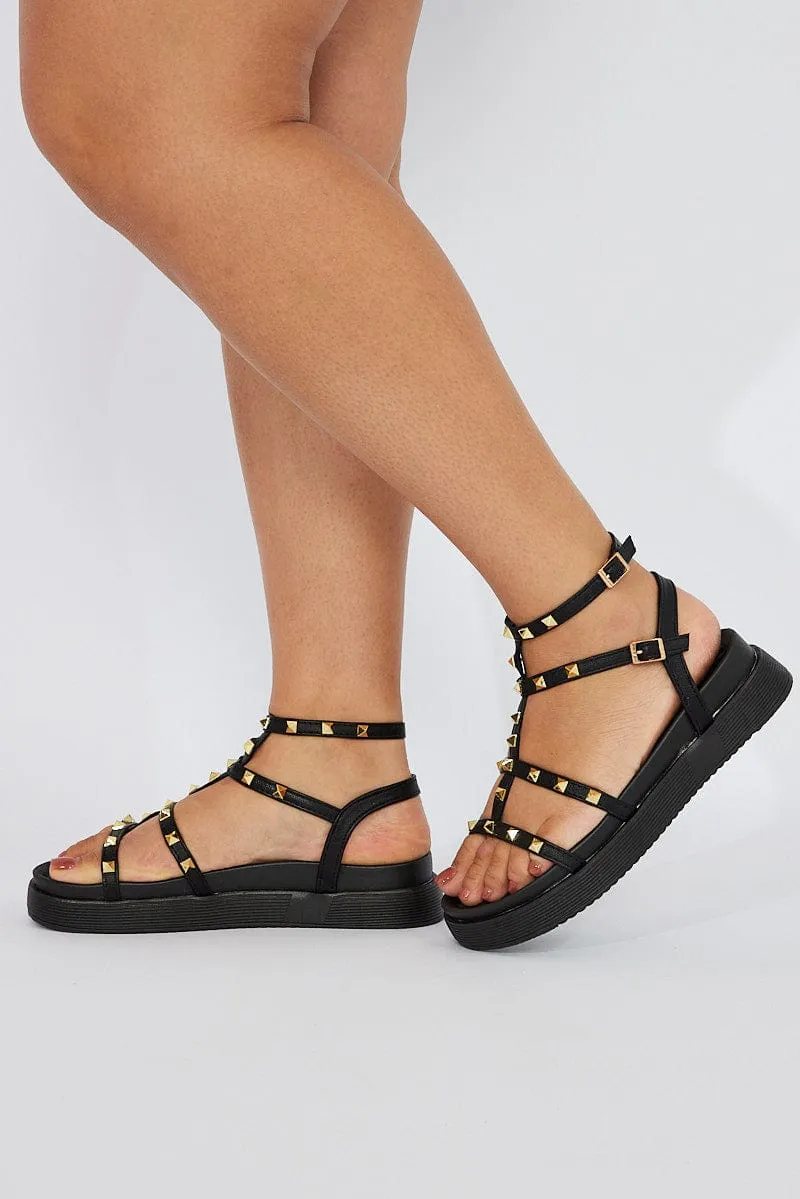 Black Studded Flat Sandals