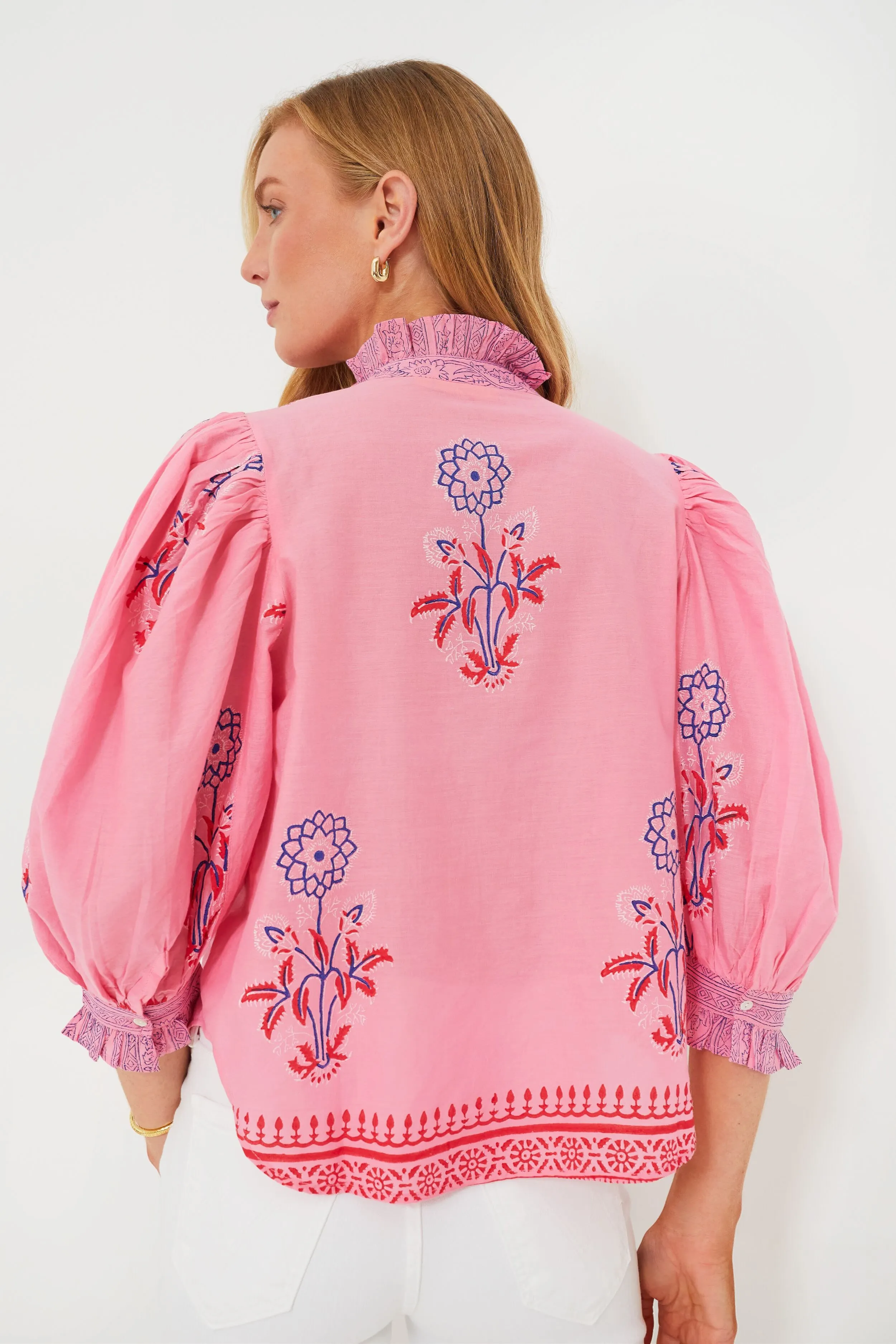 Boca Pink Ruffle Front Button Blouse