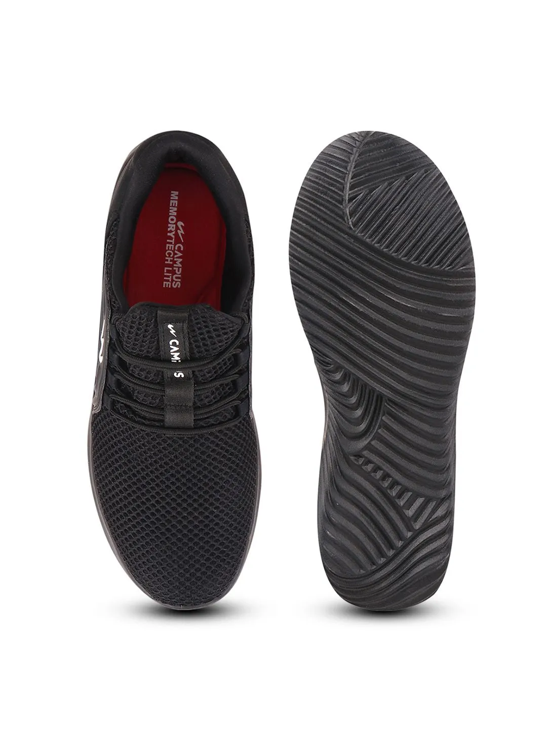 Campus Men Black Mesh Running Shoes