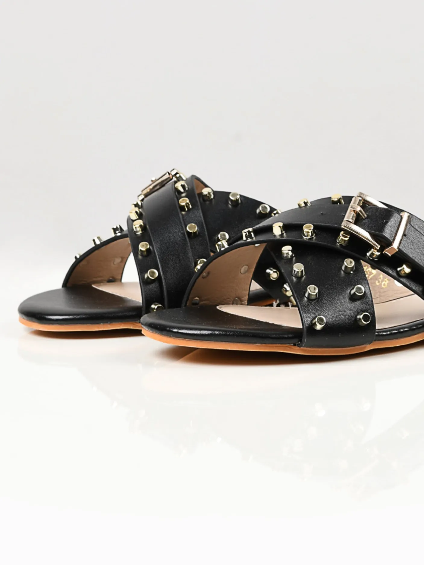 Crisscross Studded Flats - Black