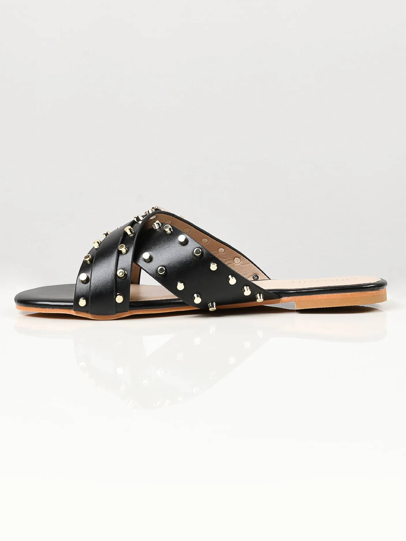 Crisscross Studded Flats - Black