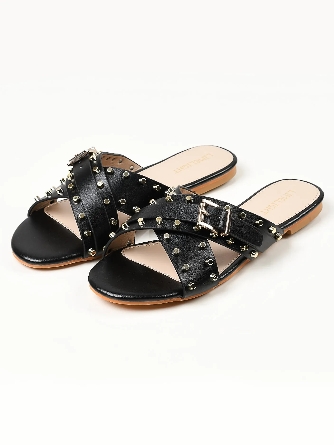 Crisscross Studded Flats - Black