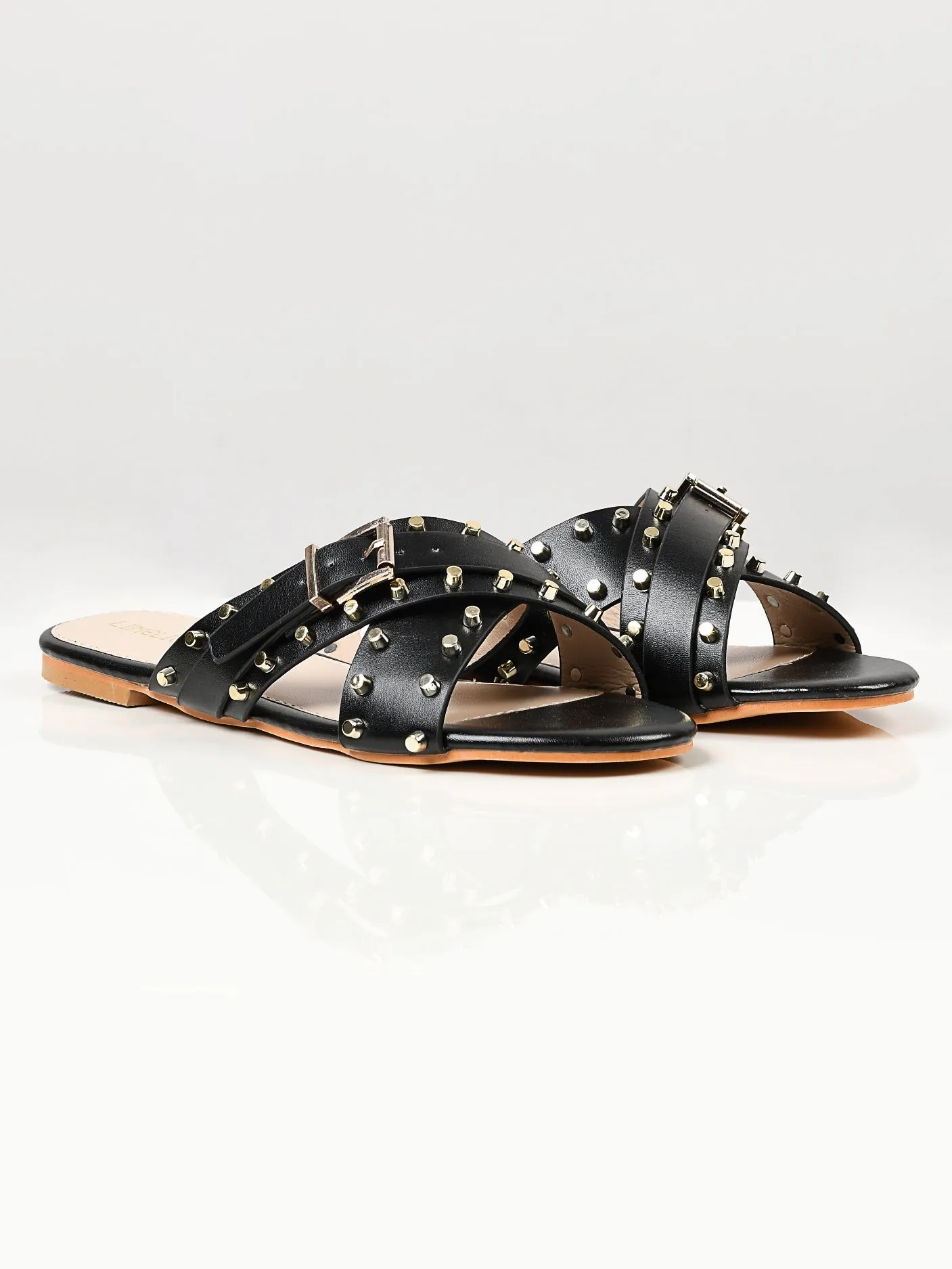 Crisscross Studded Flats - Black