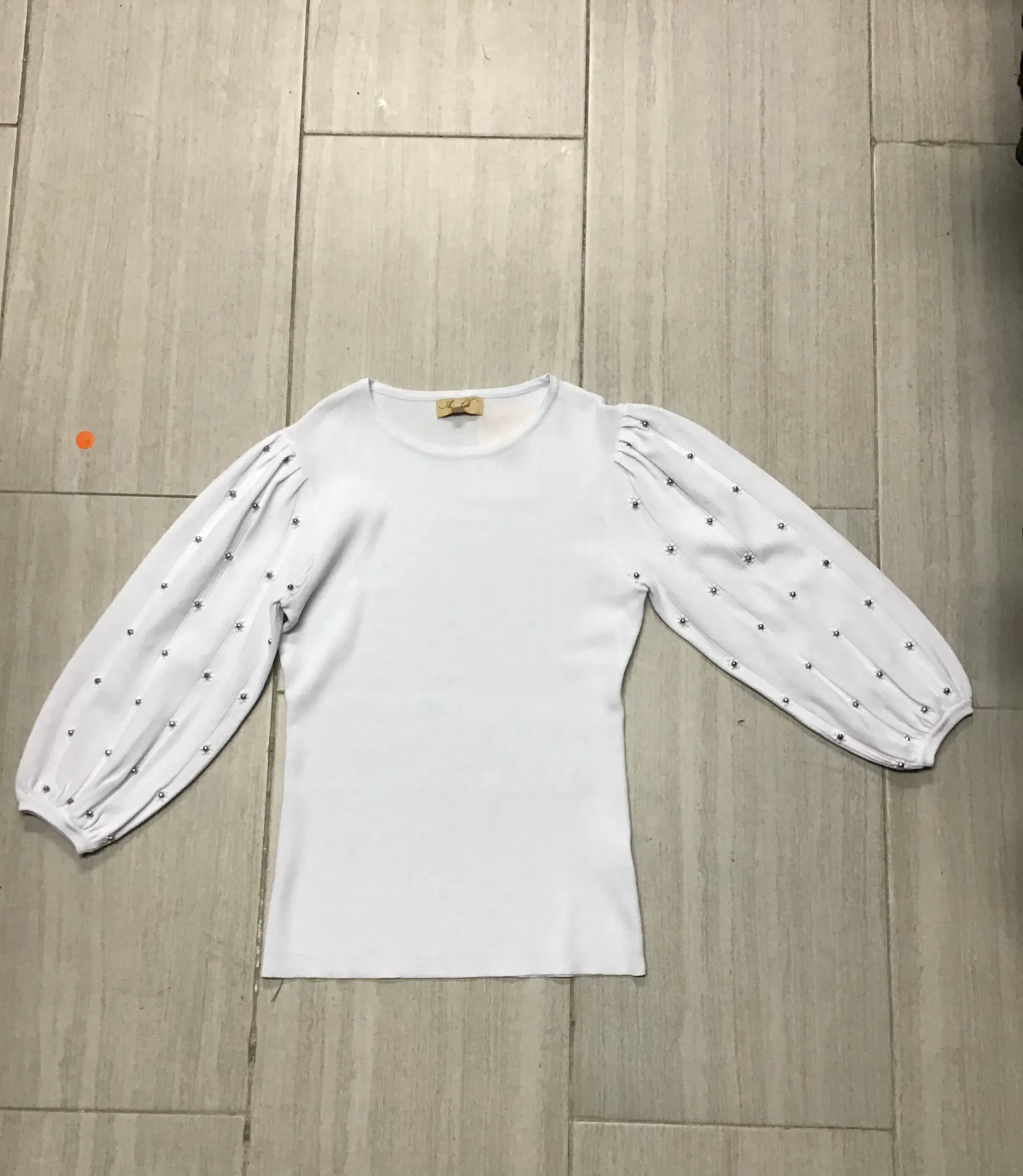 Fine Knit Studded Sleeve Top