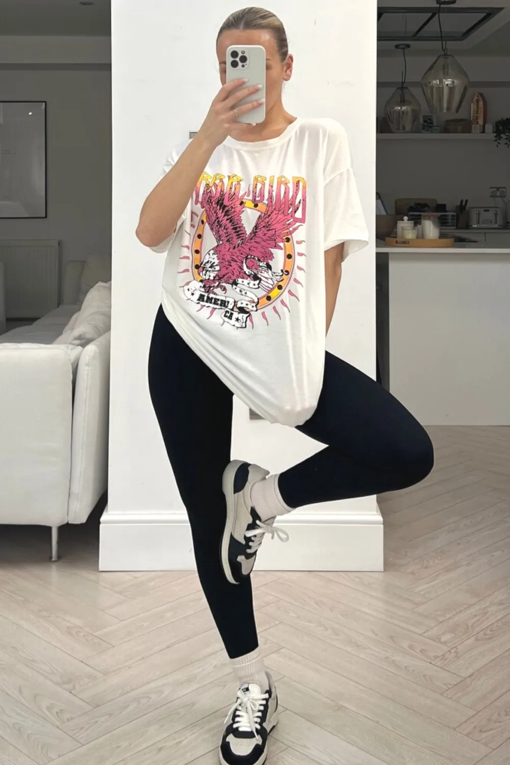 Free bird white printed oversized tee