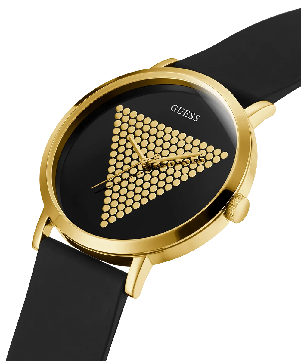 GUESS Mens Black Gold Tone Analog Watch