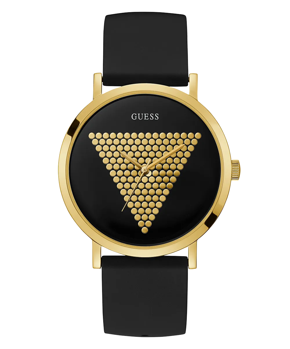 GUESS Mens Black Gold Tone Analog Watch