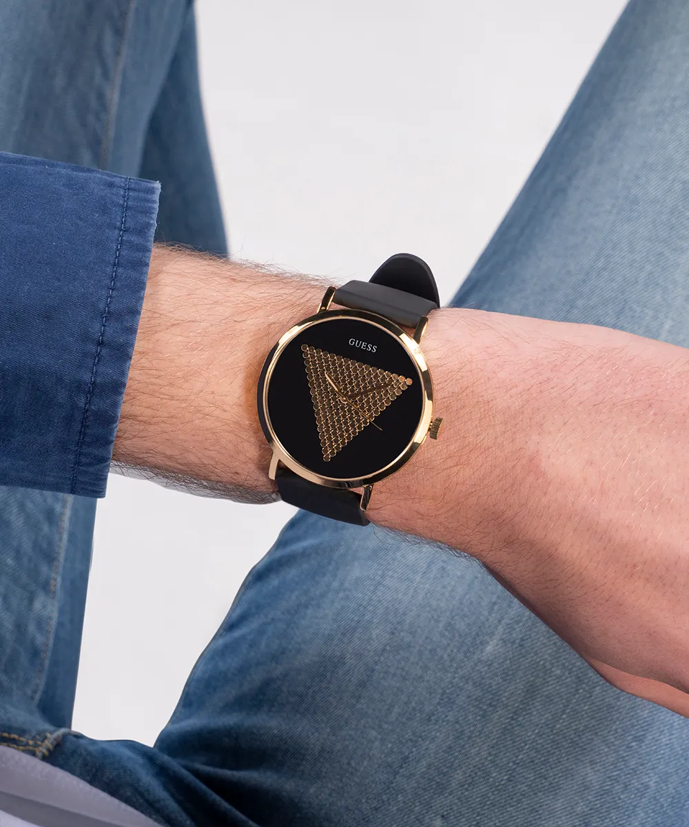 GUESS Mens Black Gold Tone Analog Watch