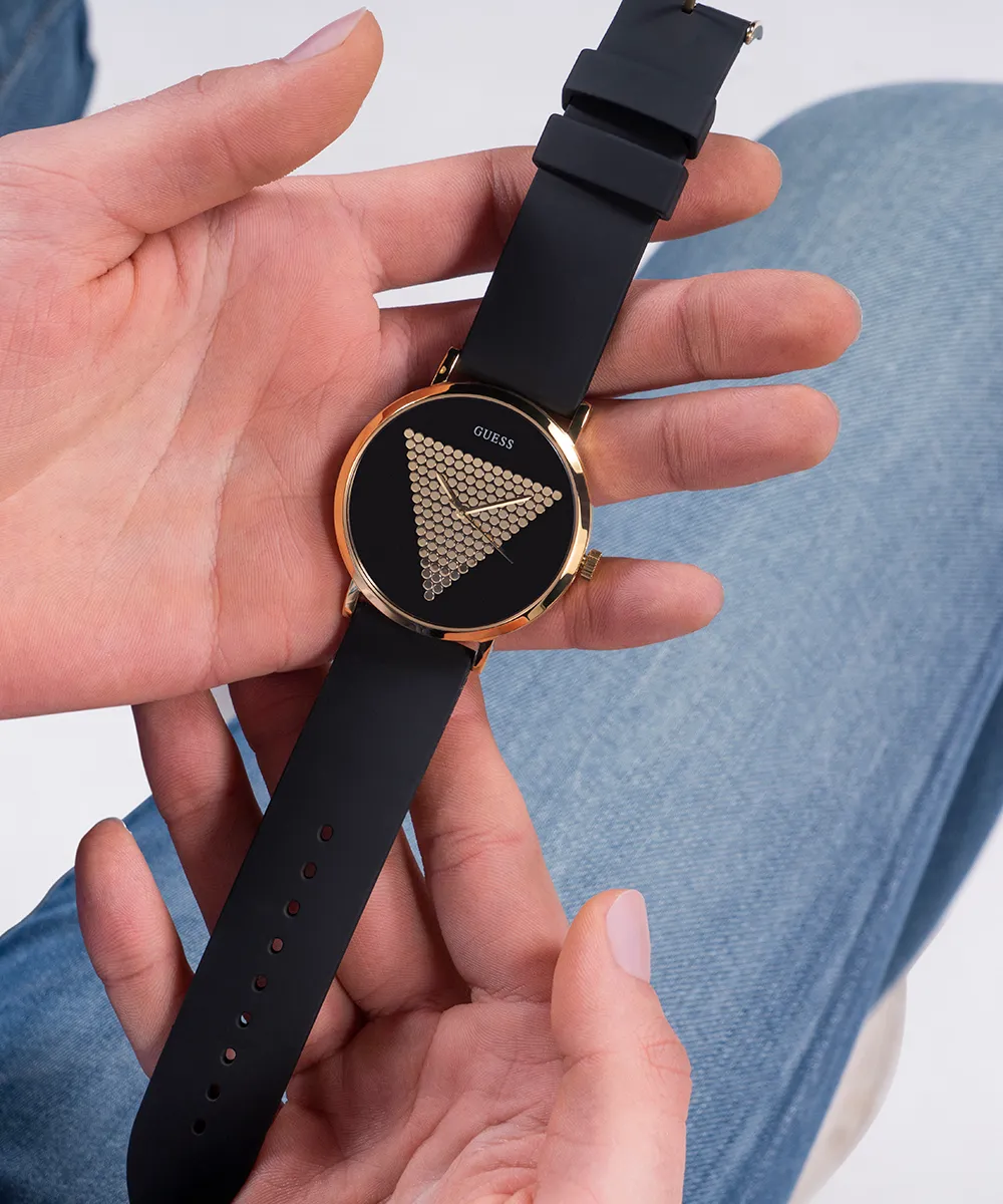 GUESS Mens Black Gold Tone Analog Watch