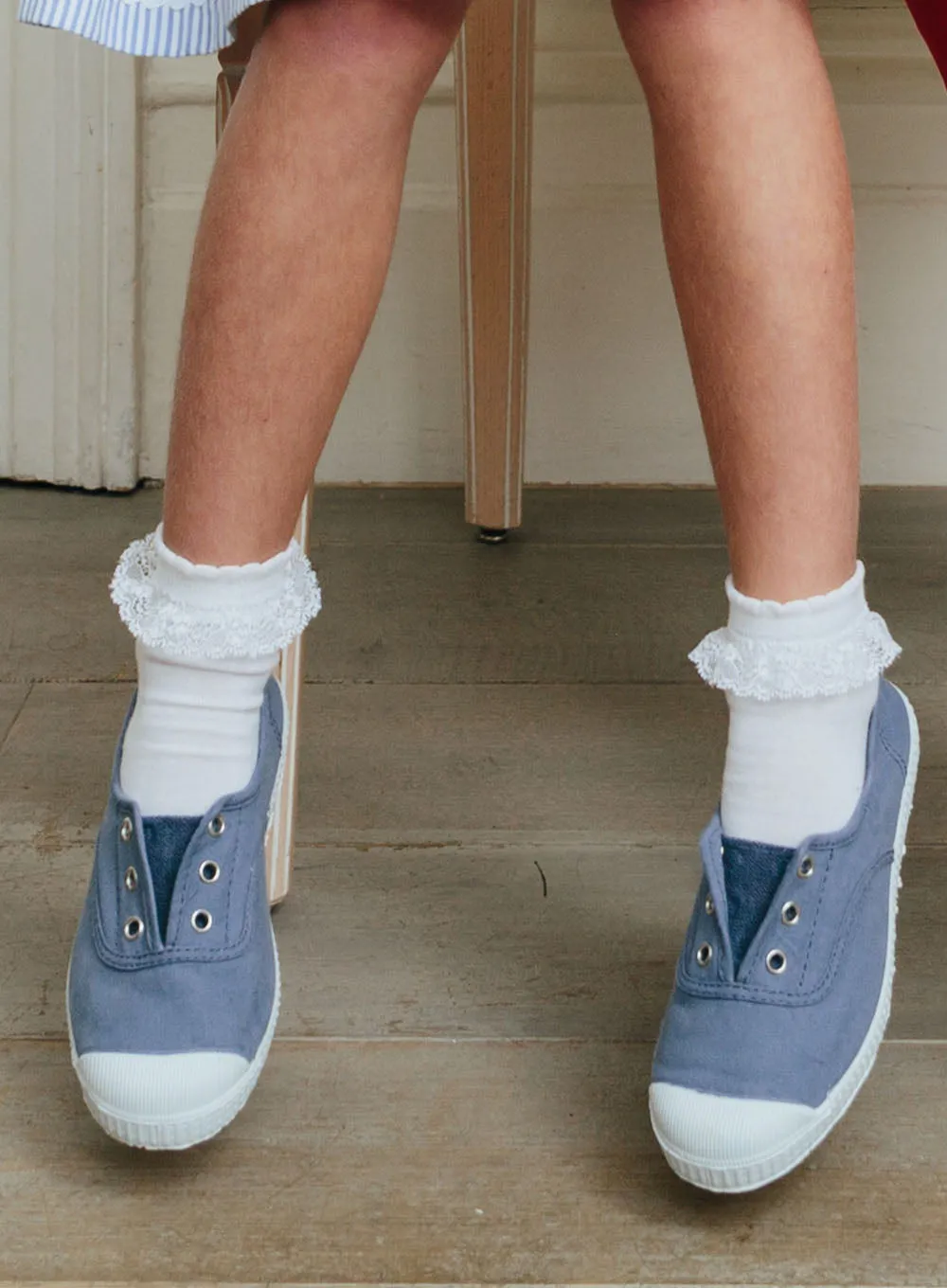 Hampton Canvas Plum Plimsolls in Steel Blue
