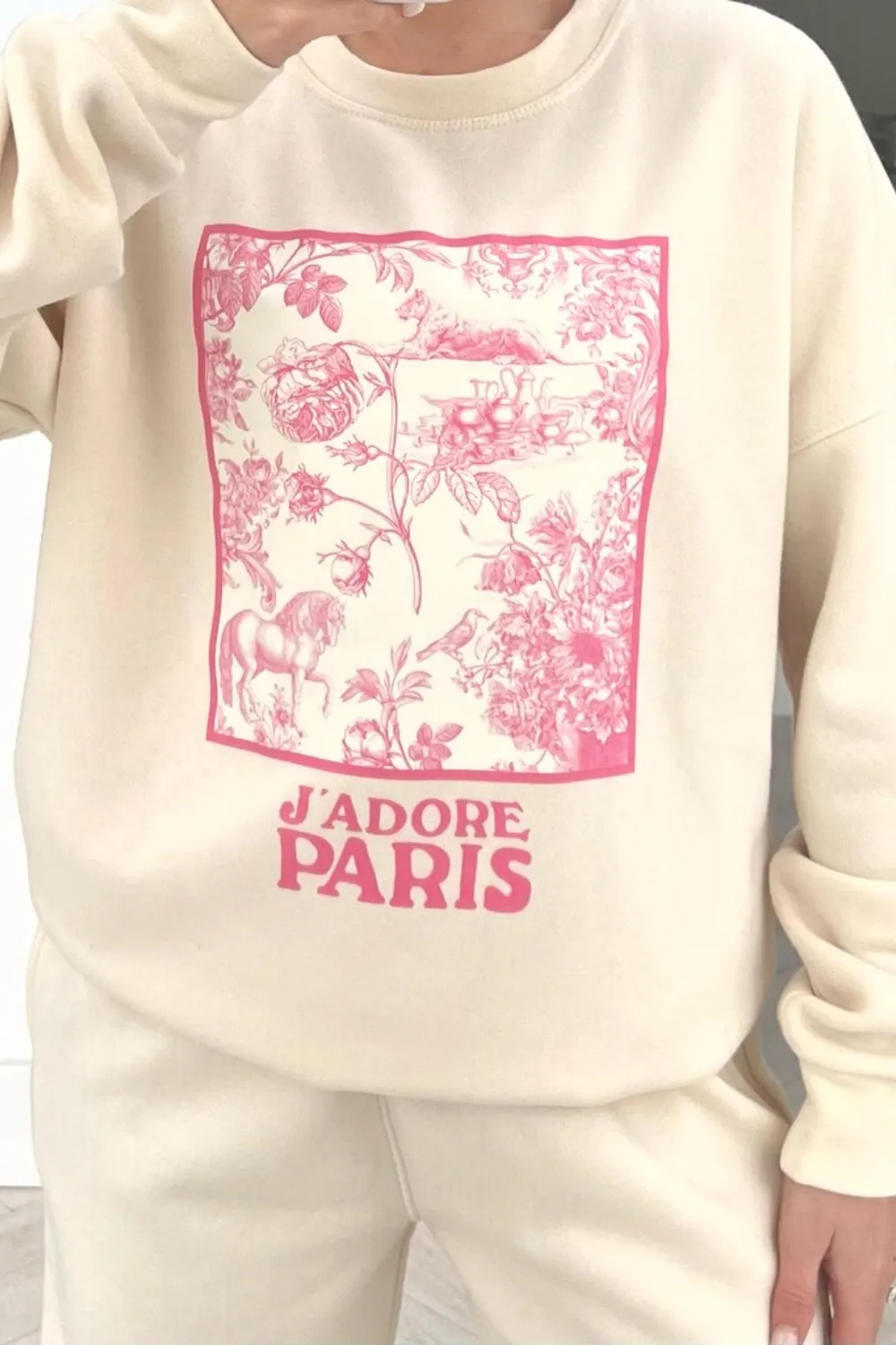 Jadore Paris pink floral box printed sweater loungewear set