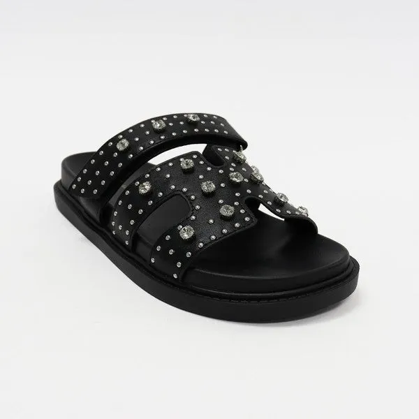 NEW!! The Studded Lowkey Famous Slide in Black