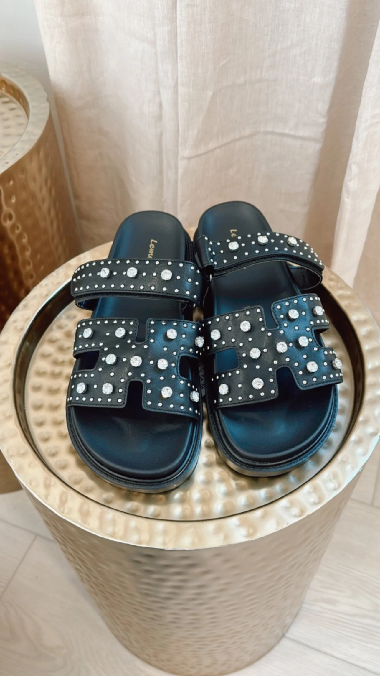 NEW!! The Studded Lowkey Famous Slide in Black