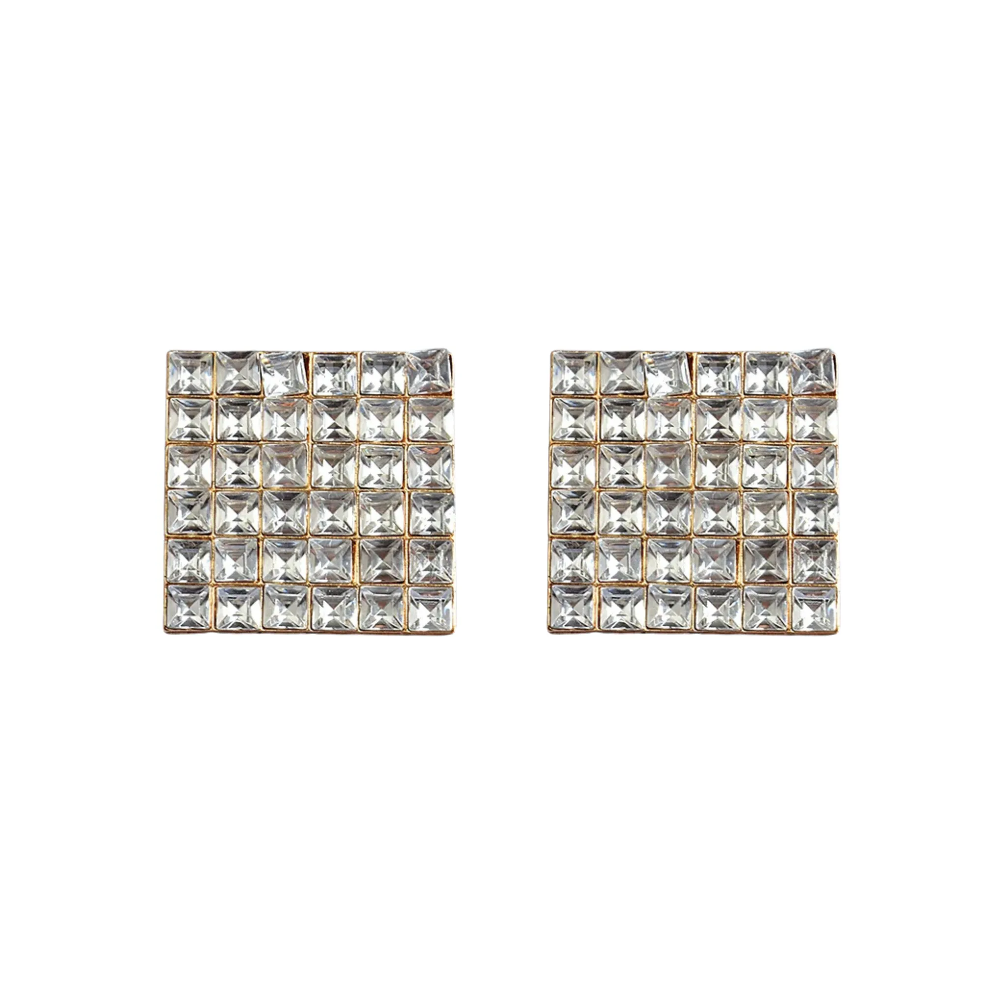 Pre Order:  Square Crystal Studded Metal Earrings