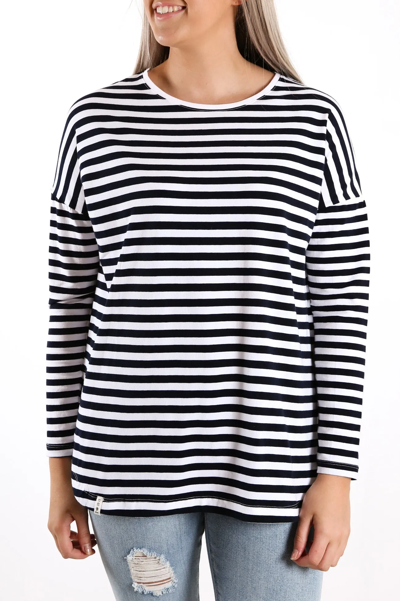 Society Stripe Long Sleeve Tee White Navy