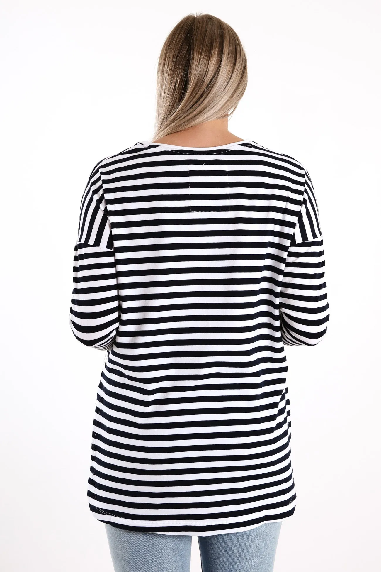 Society Stripe Long Sleeve Tee White Navy