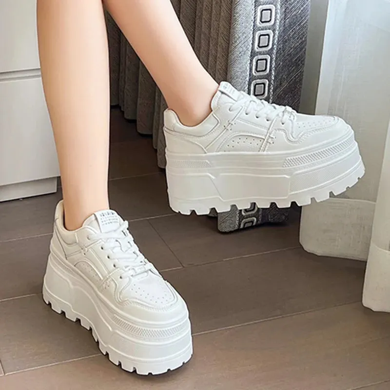 Sohiwoo Women 8 CM Platform Sneakers Casual Outdoor Simple Design Skateboard Comfortable Lace Up Sneakers Fashion Running Sports Shoes