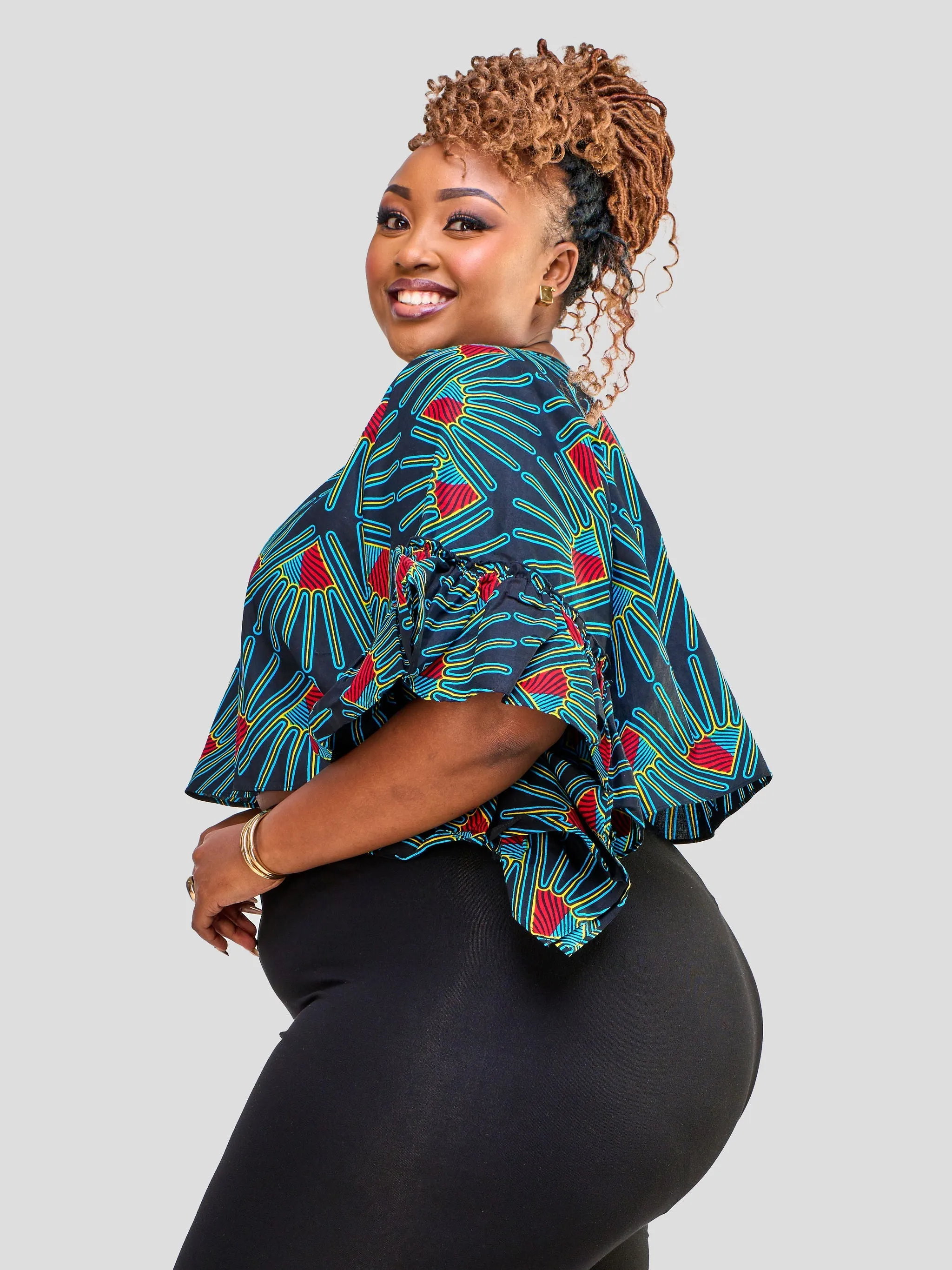 Vivo Wide Midriff Top with Side Frills - Aldabra