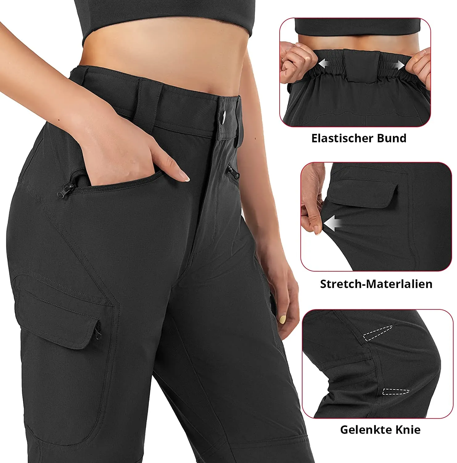 Vzteek Damen-Wanderhose-Sommer-Trekkinghose-Stretch-Atmungsaktiv-Outdoorhose-leicht-treckinghose 4 Reißverschlusstaschen Kletter Camping Arbeits Touren Herbst Bequeme Casual Hiking Pants