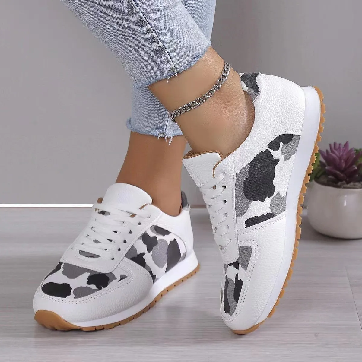 Women's Animal Print Lace Sneakers