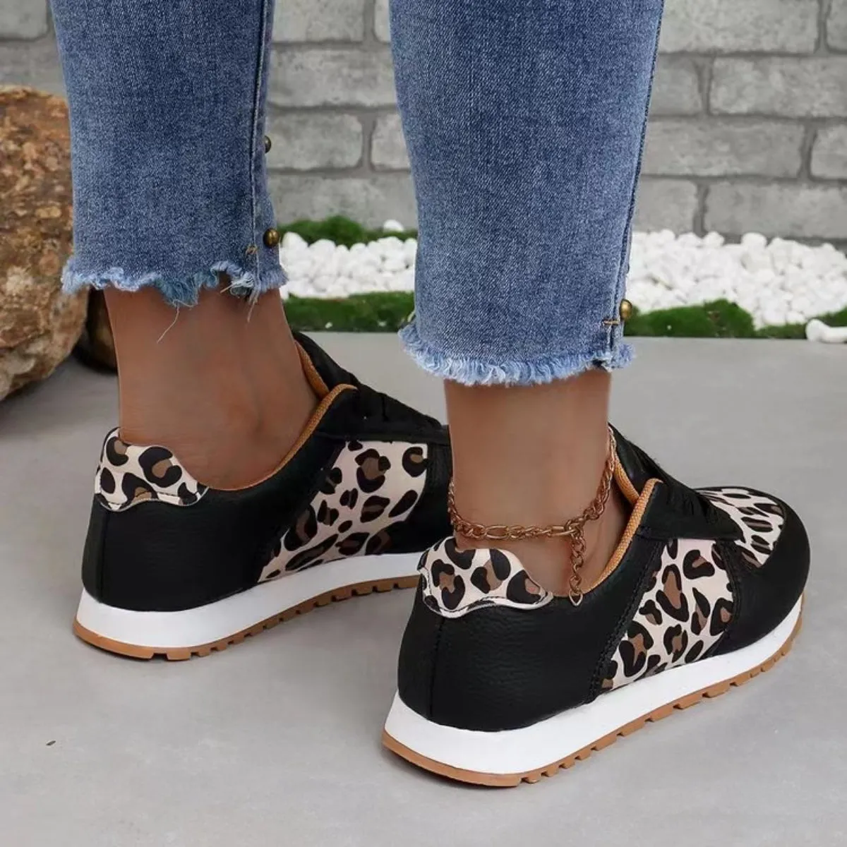 Women's Animal Print Lace Sneakers