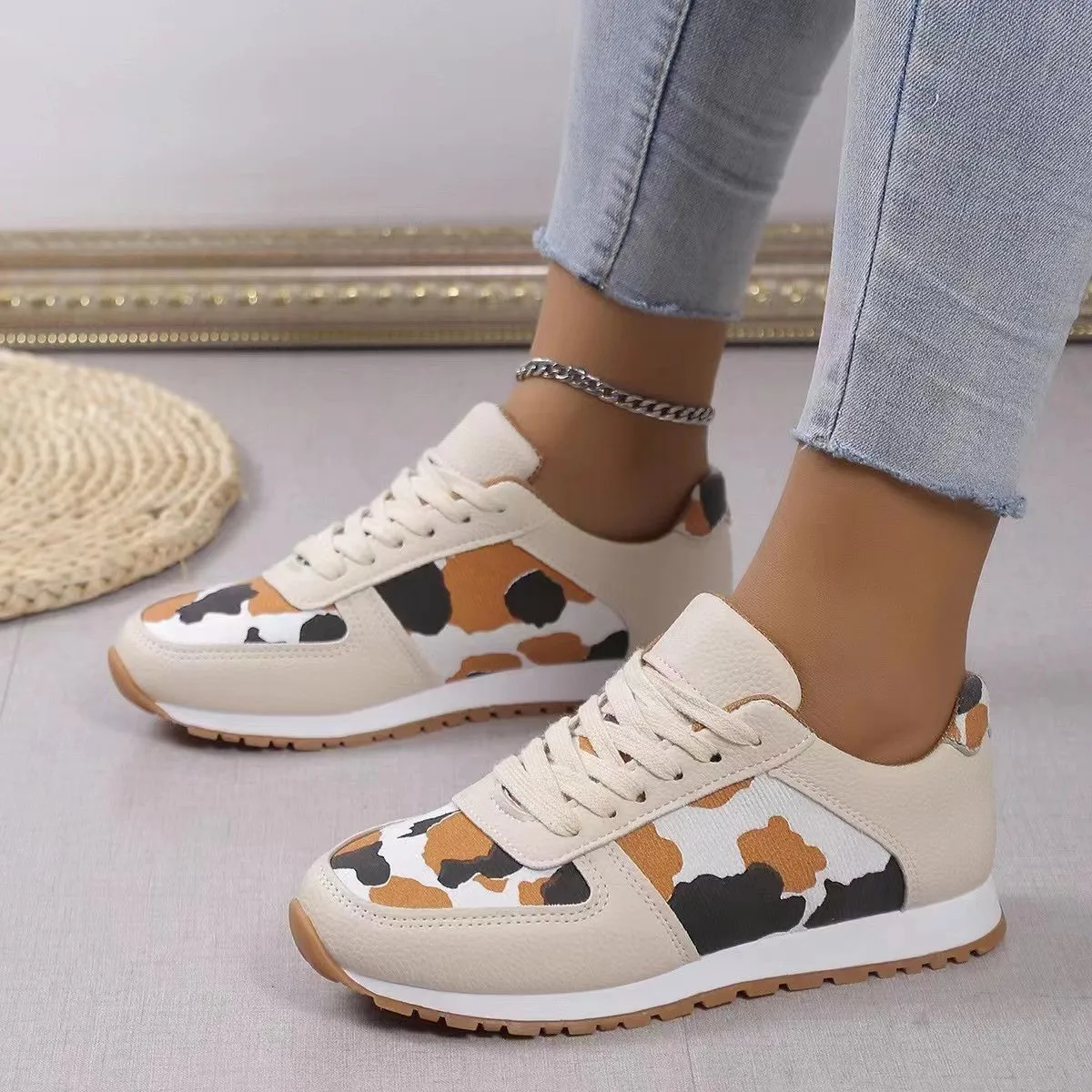 Women's Animal Print Lace Sneakers