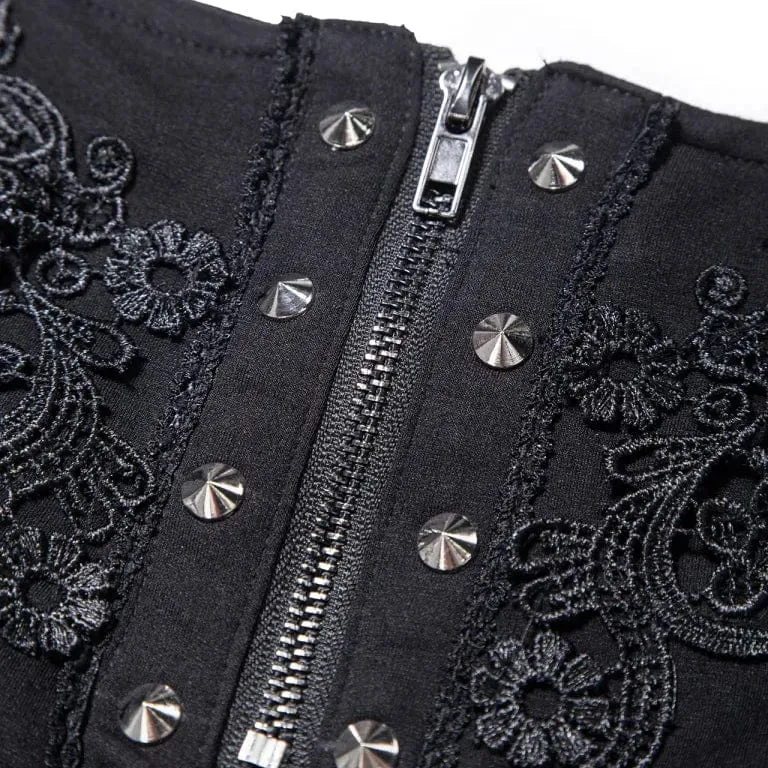 Women's Gothic Floral Embroidered Studded Shorts
