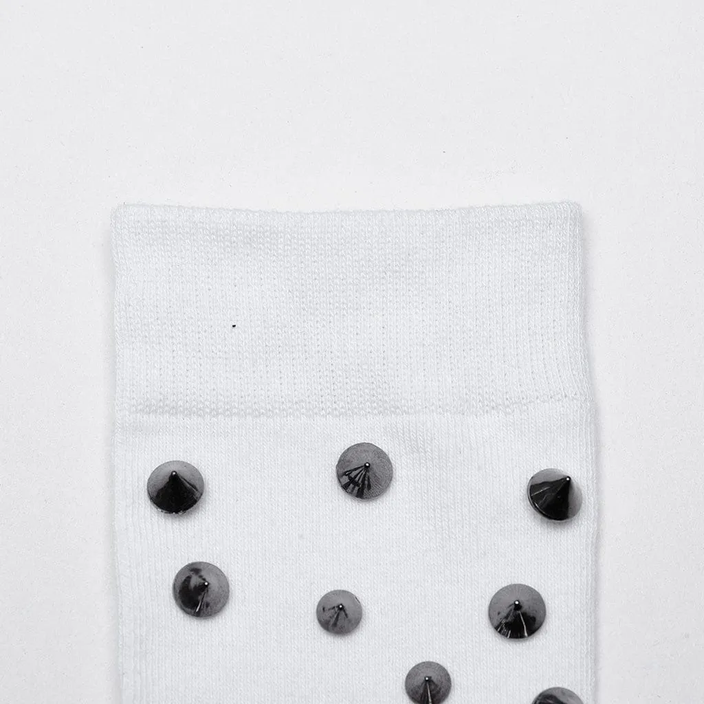 Women's Punk Studded Knee-high Socks White