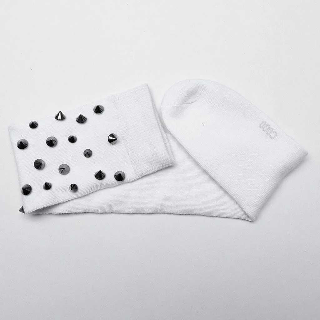 Women's Punk Studded Knee-high Socks White