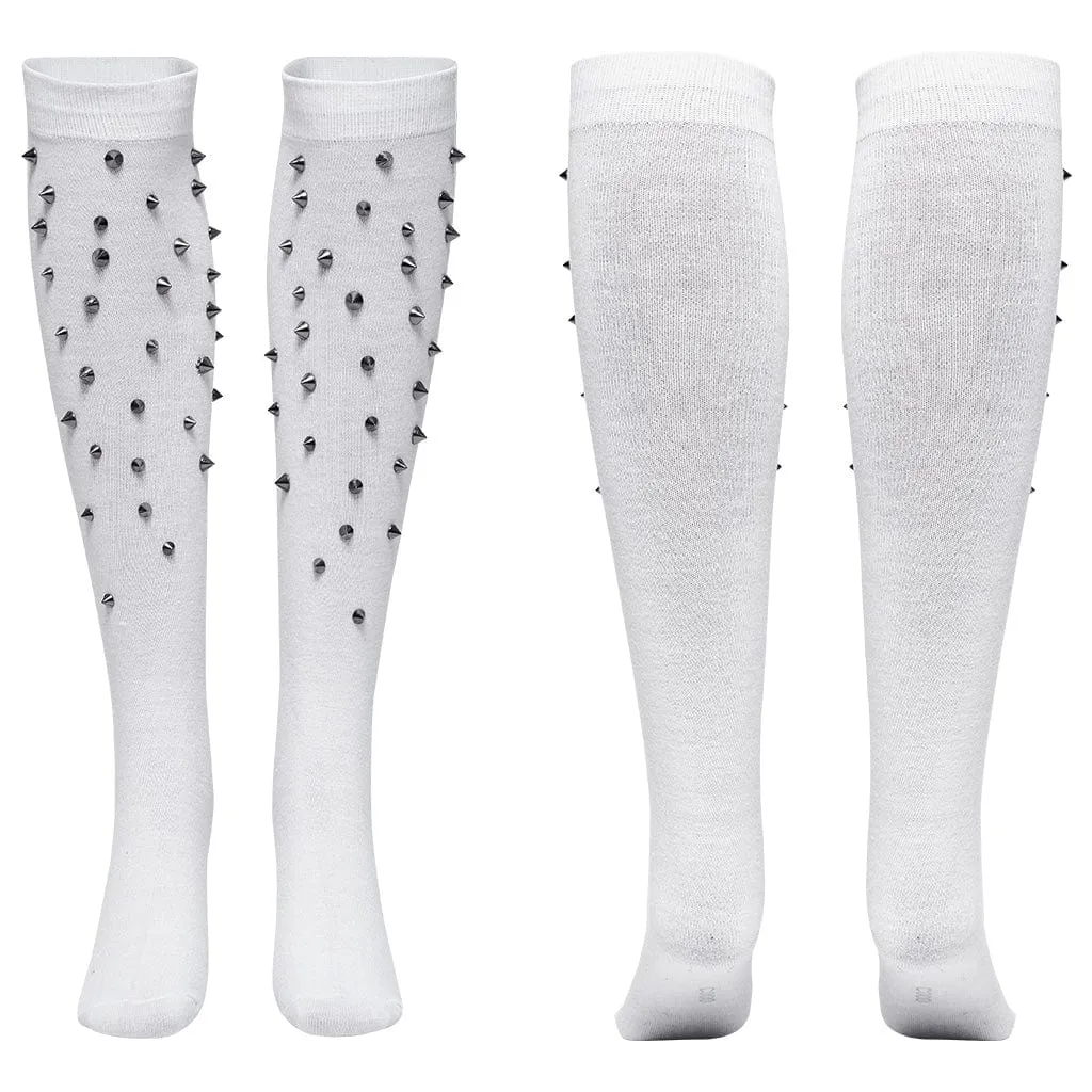 Women's Punk Studded Knee-high Socks White